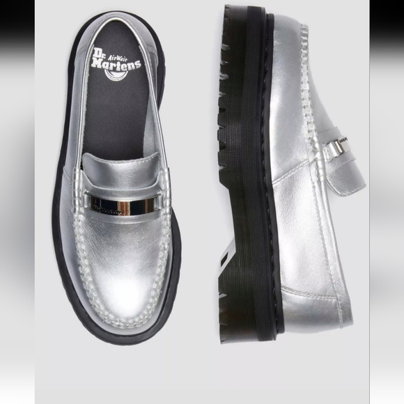 Dr. Martens Silver Penton II quad Adrian Metallic Tumble platform loafers size 9 - Picture 3 of 11